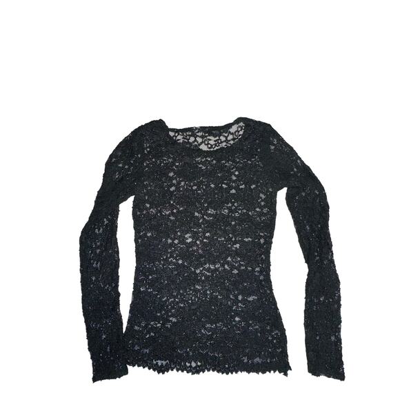 Lace Sheer Black Long Sleeve Pull over top Small 90s Y2K witchy Goth whimsygoth - Picture 3 of 7